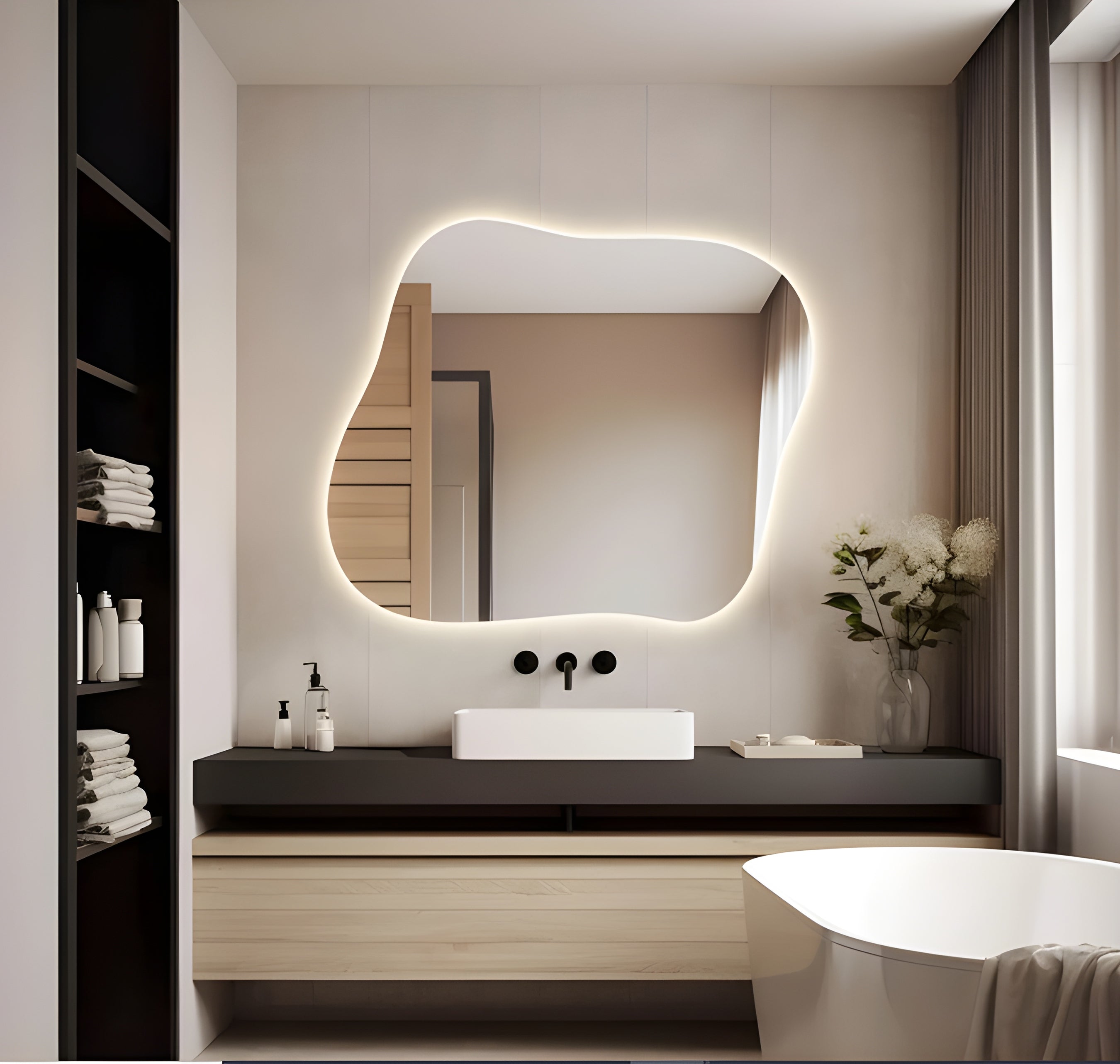 Asymmetrical Backlit Vanity Mirror Modern Home Decor (BL004)