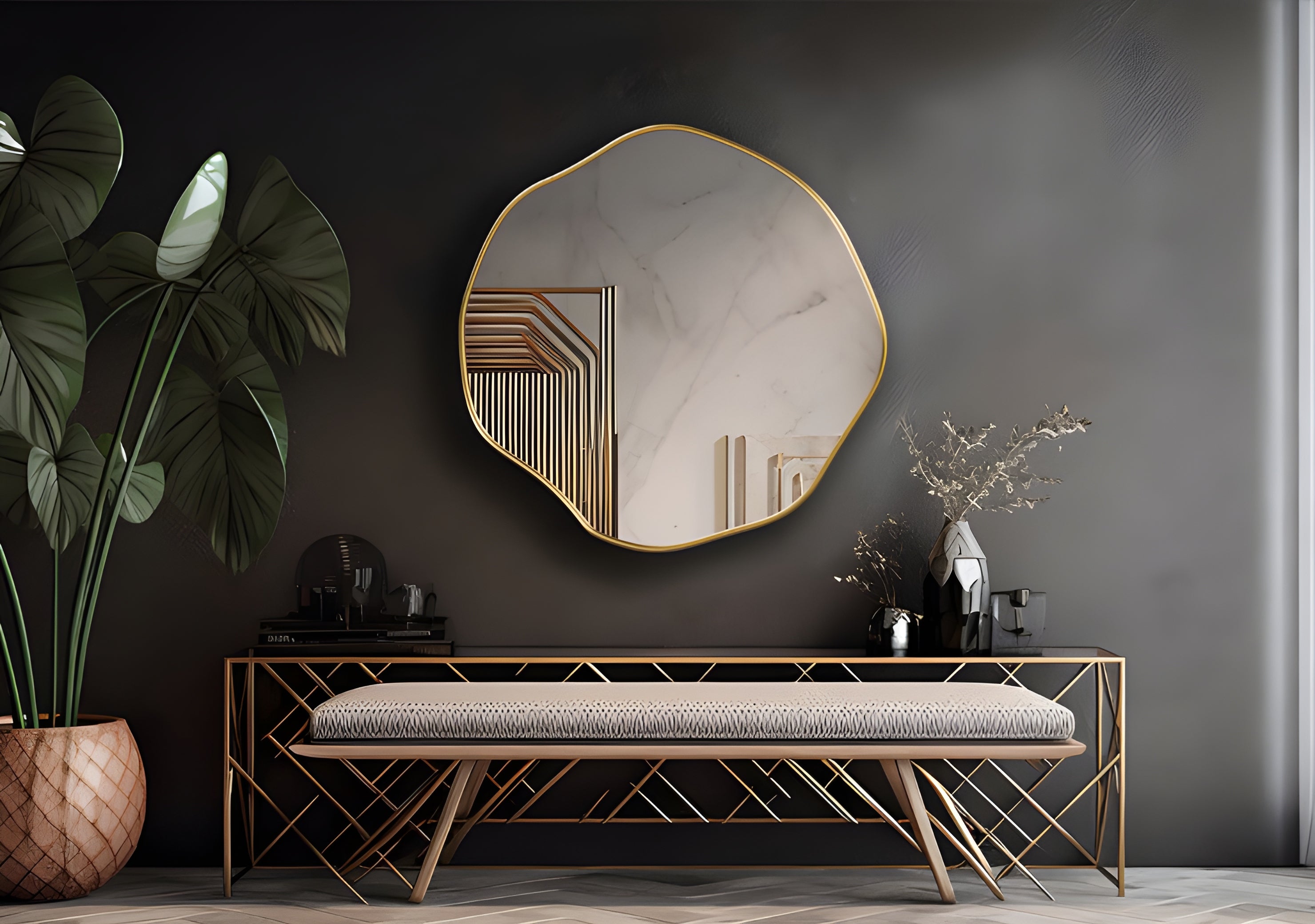Asymmetrical Organic Pebble Wall Mirror (MM021)