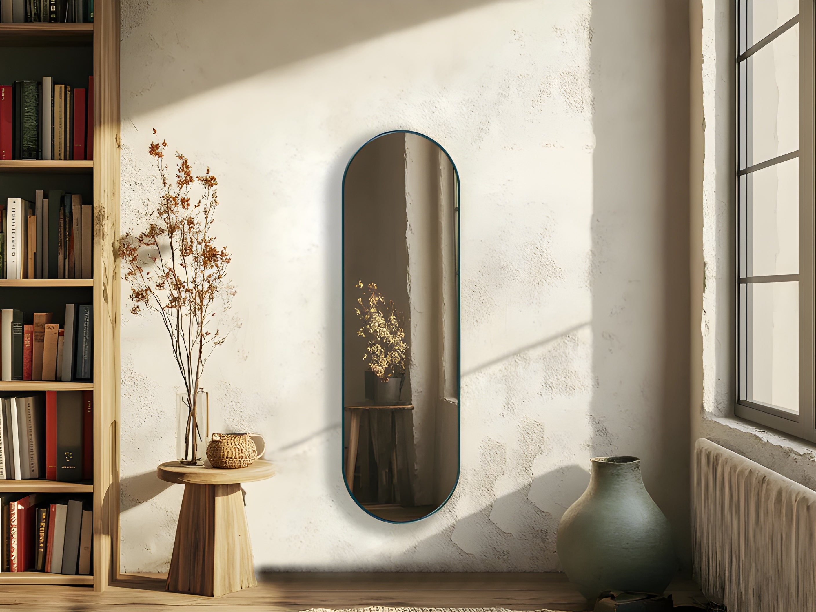 Modern Pill-Shaped Pill Capsule Oval Wall Mirror (MM022)