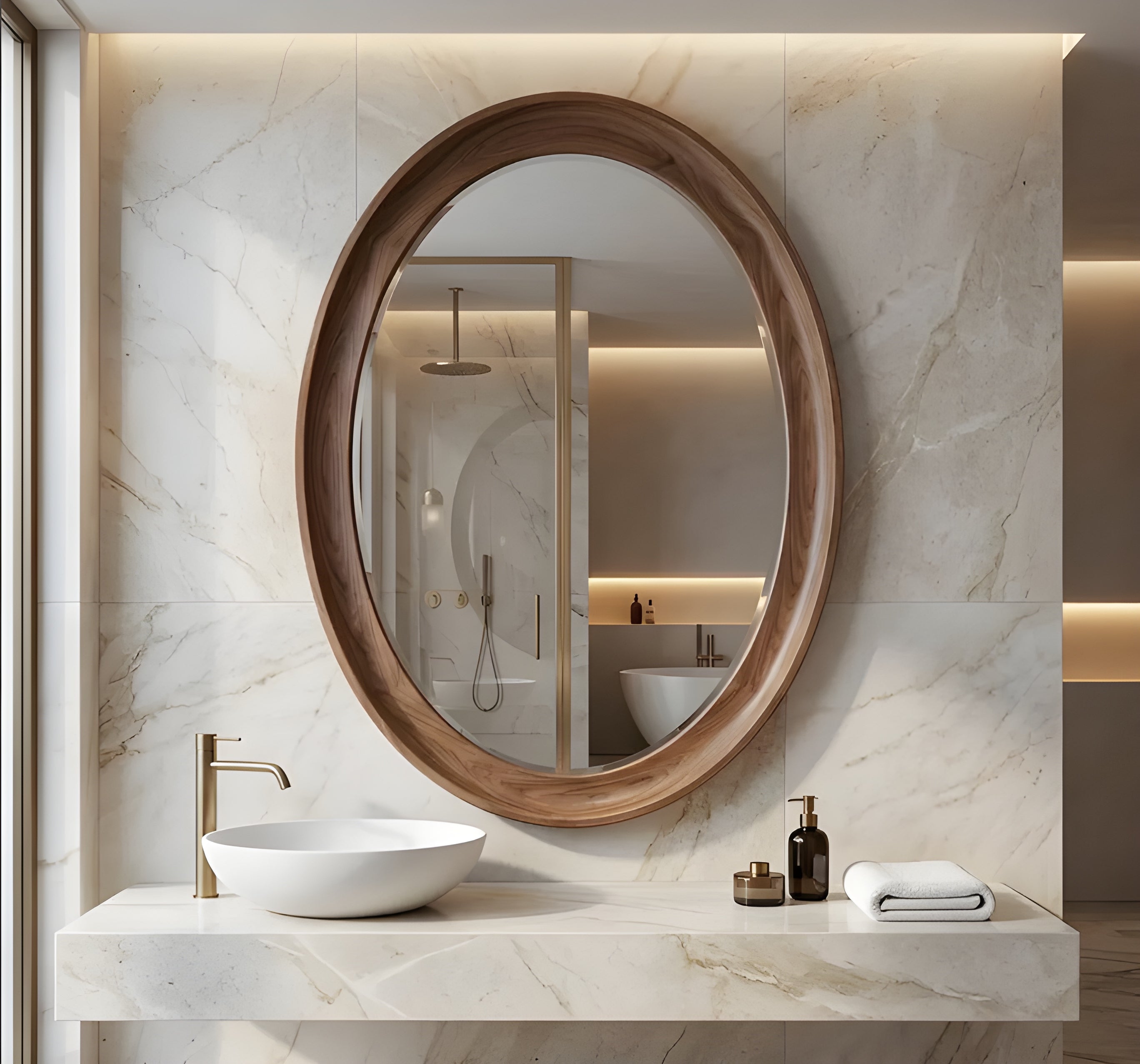 Modern Organic Oval Wood Framed Wall Mirror (BF001)