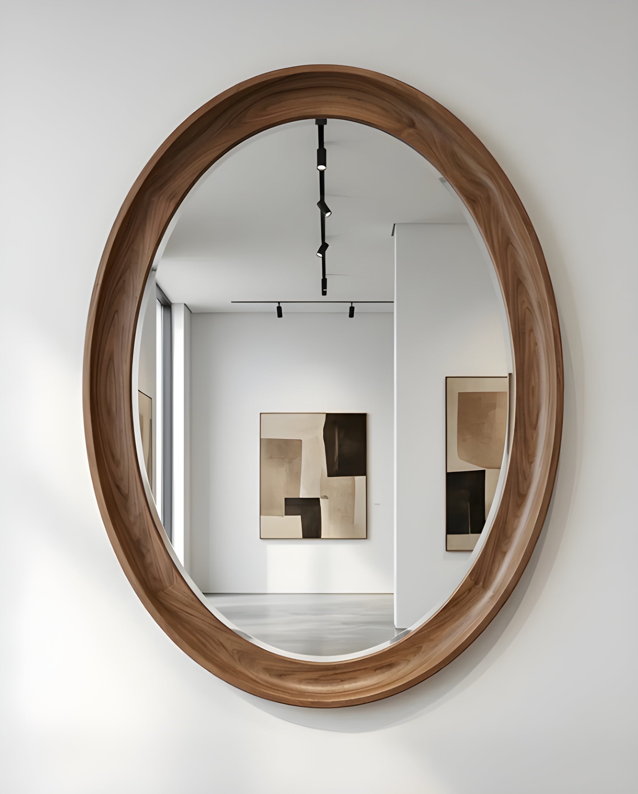 Modern Organic Oval Wood Framed Wall Mirror (BF001)