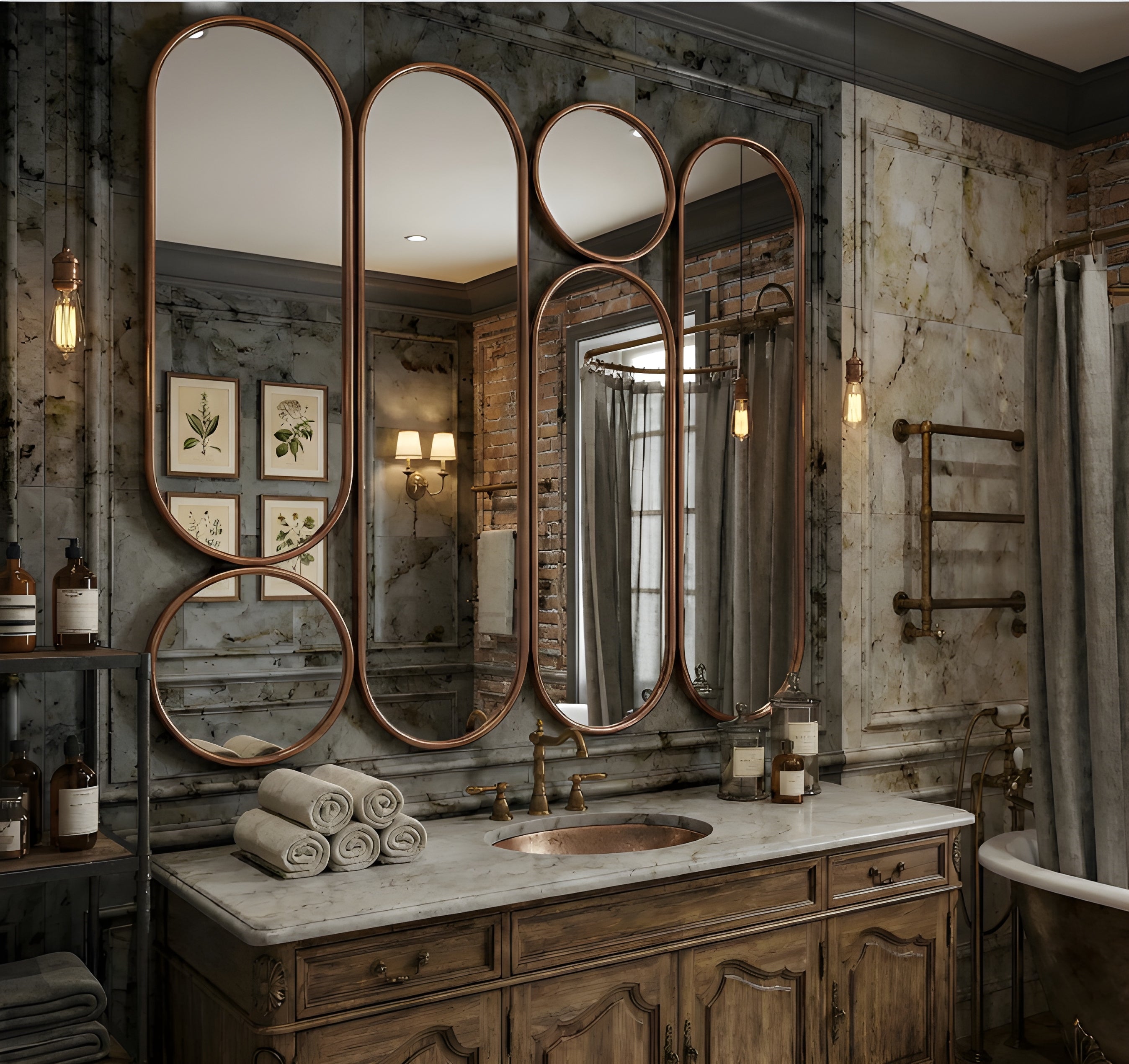 Luxury Arched & Round Geometric Wall Mirror (MM031)
