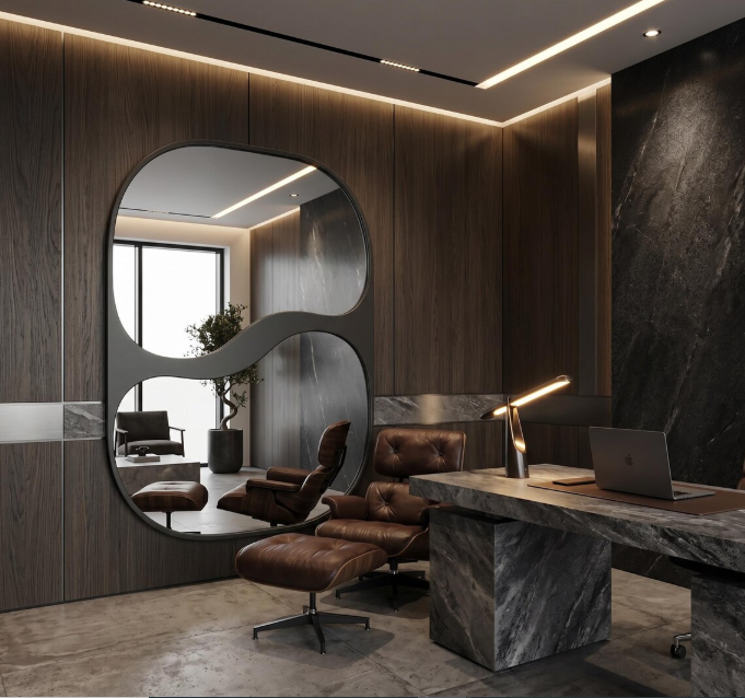 Modern Dual-Pane Wave Capsule Wall Mirror (MM037)