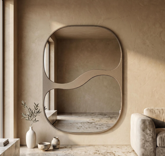 Modern Dual-Pane Wave Capsule Wall Mirror (MM037)