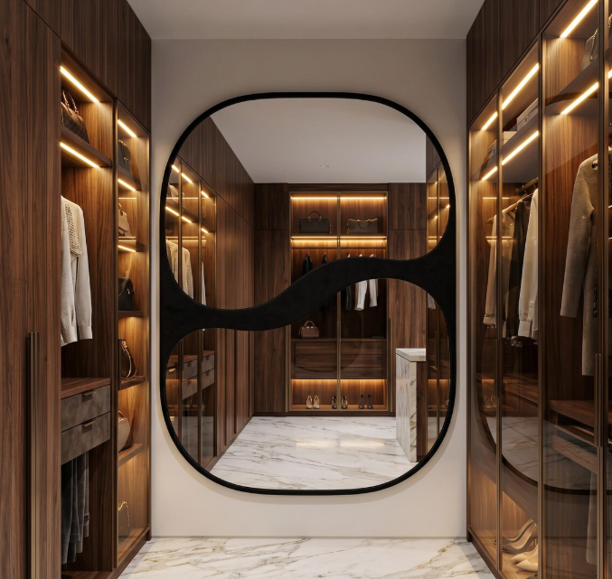 Modern Dual-Pane Wave Capsule Wall Mirror (MM037)