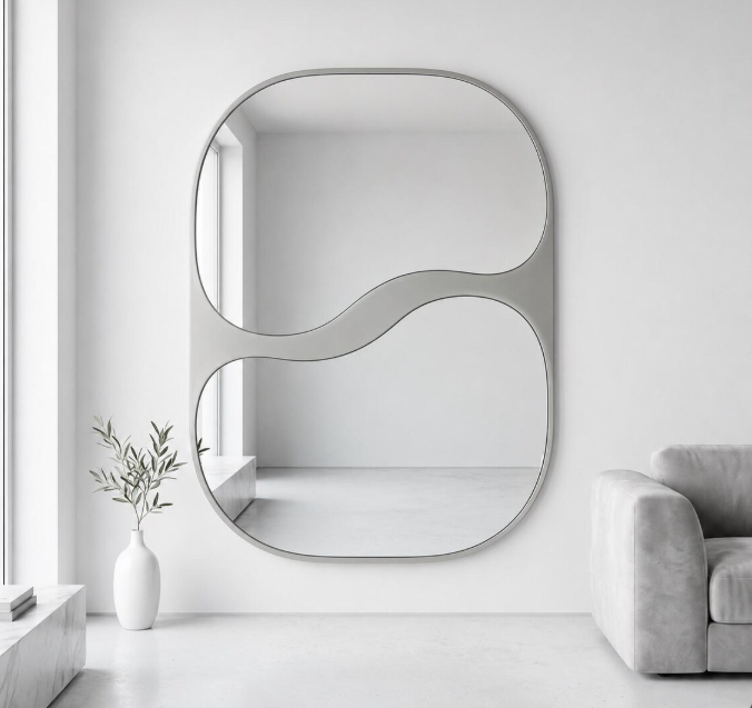 Modern Dual-Pane Wave Capsule Wall Mirror (MM037)