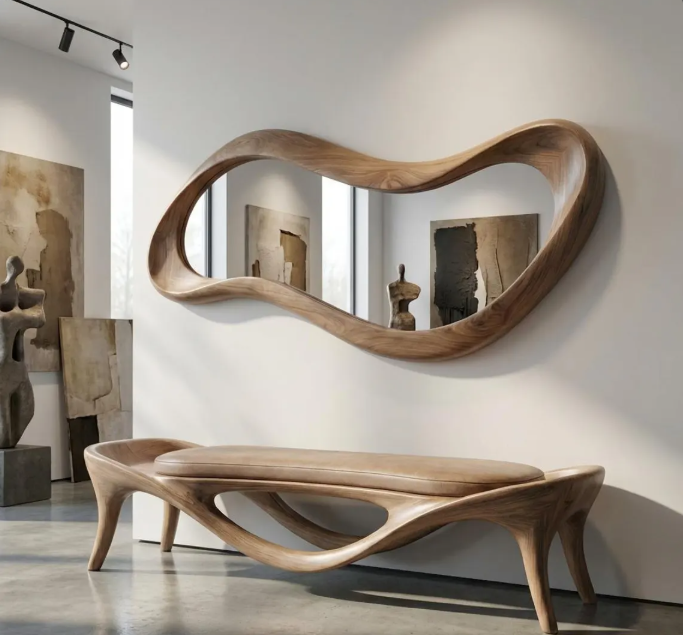 Organic Wave Wood Framed Wall Mirror (BF002)