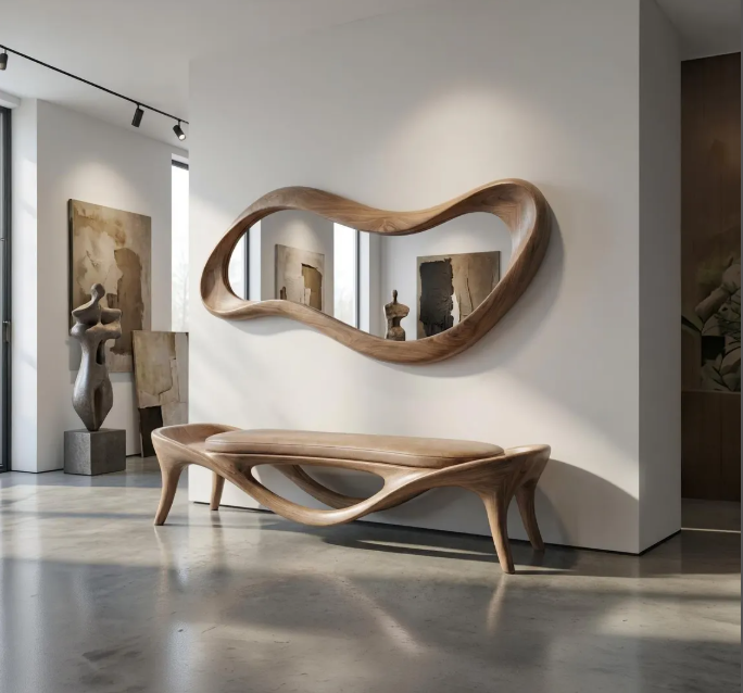 Organic Wave Wood Framed Wall Mirror (BF002)