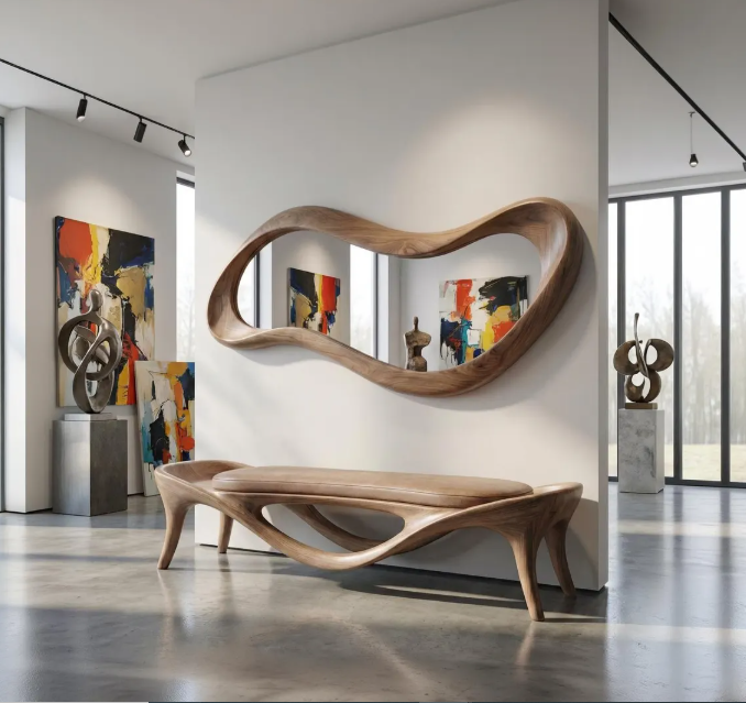 Organic Wave Wood Framed Wall Mirror (BF002)