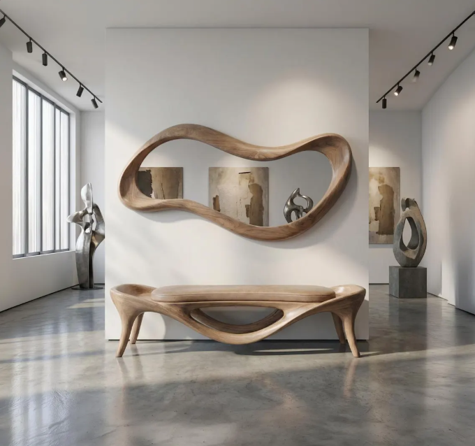 Organic Wave Wood Framed Wall Mirror (BF002)