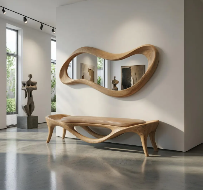 Organic Wave Wood Framed Wall Mirror (BF002)