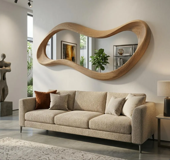 Organic Wave Wood Framed Wall Mirror (BF002)
