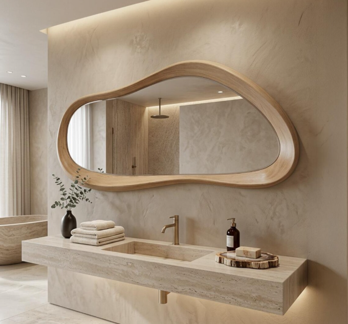 Organic Pebble Wood Framed Wall Mirror (BF003)