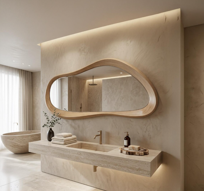 Organic Pebble Wood Framed Wall Mirror (BF003)