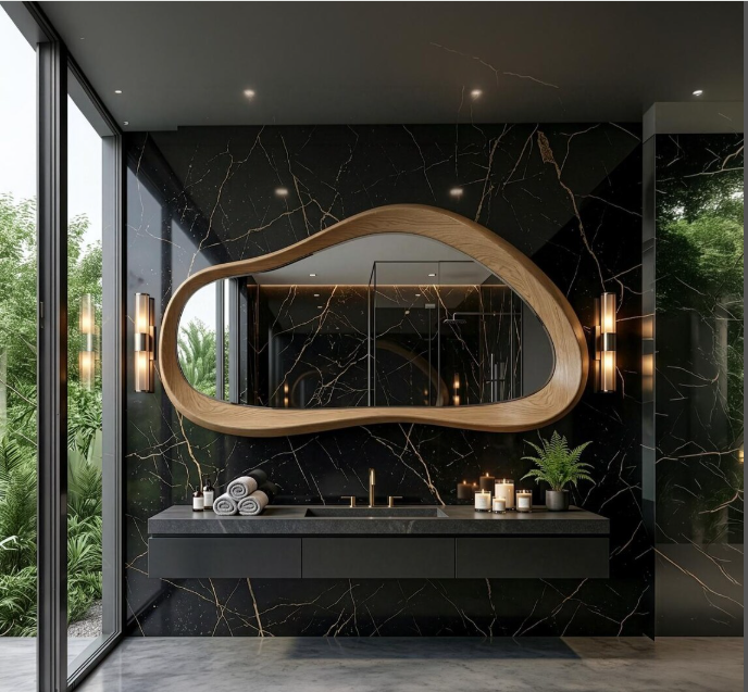 Organic Pebble Wood Framed Wall Mirror (BF003)