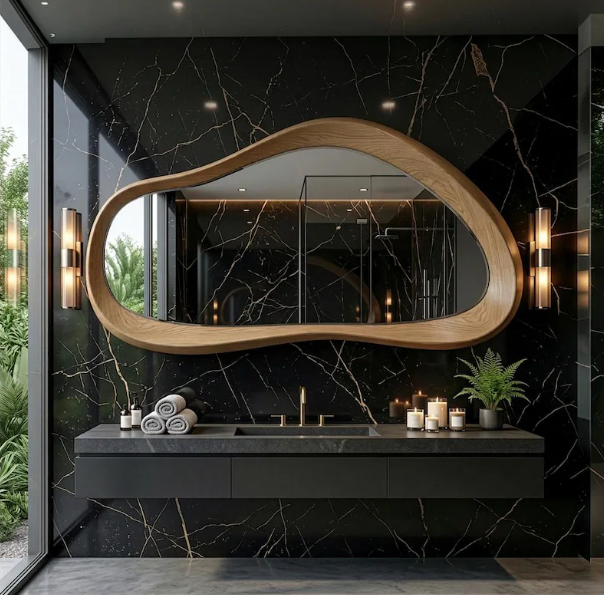 Organic Pebble Wood Framed Wall Mirror (BF003)