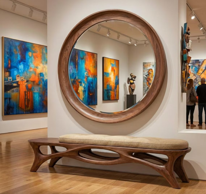 Organic Modern Round Walnut Wall Mirror (BF006)