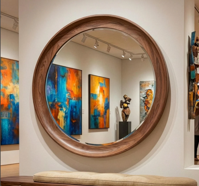 Organic Modern Round Walnut Wall Mirror (BF006)