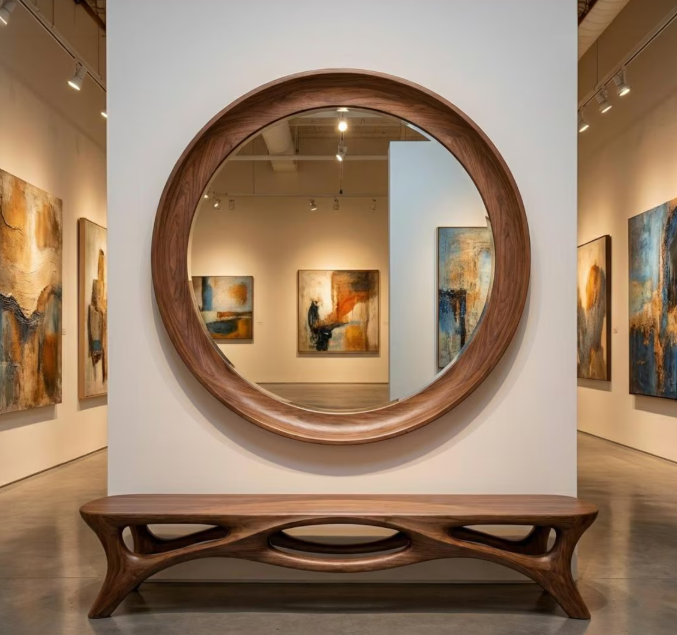Organic Modern Round Walnut Wall Mirror (BF006)