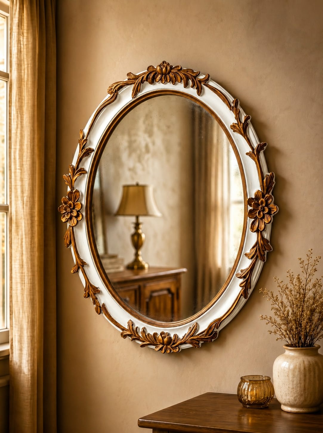 Roselle Vintage Oval Mirror – Ornate Antique Gold Wall Frame (BM001)