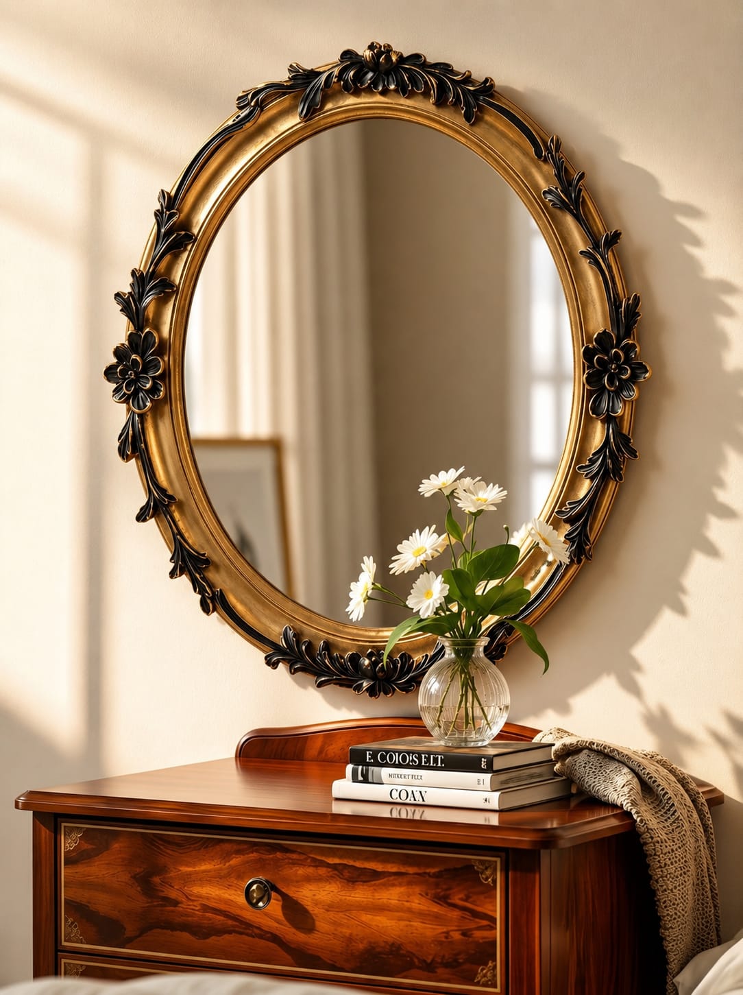 Roselle Vintage Oval Mirror – Ornate Antique Gold Wall Frame (BM001)