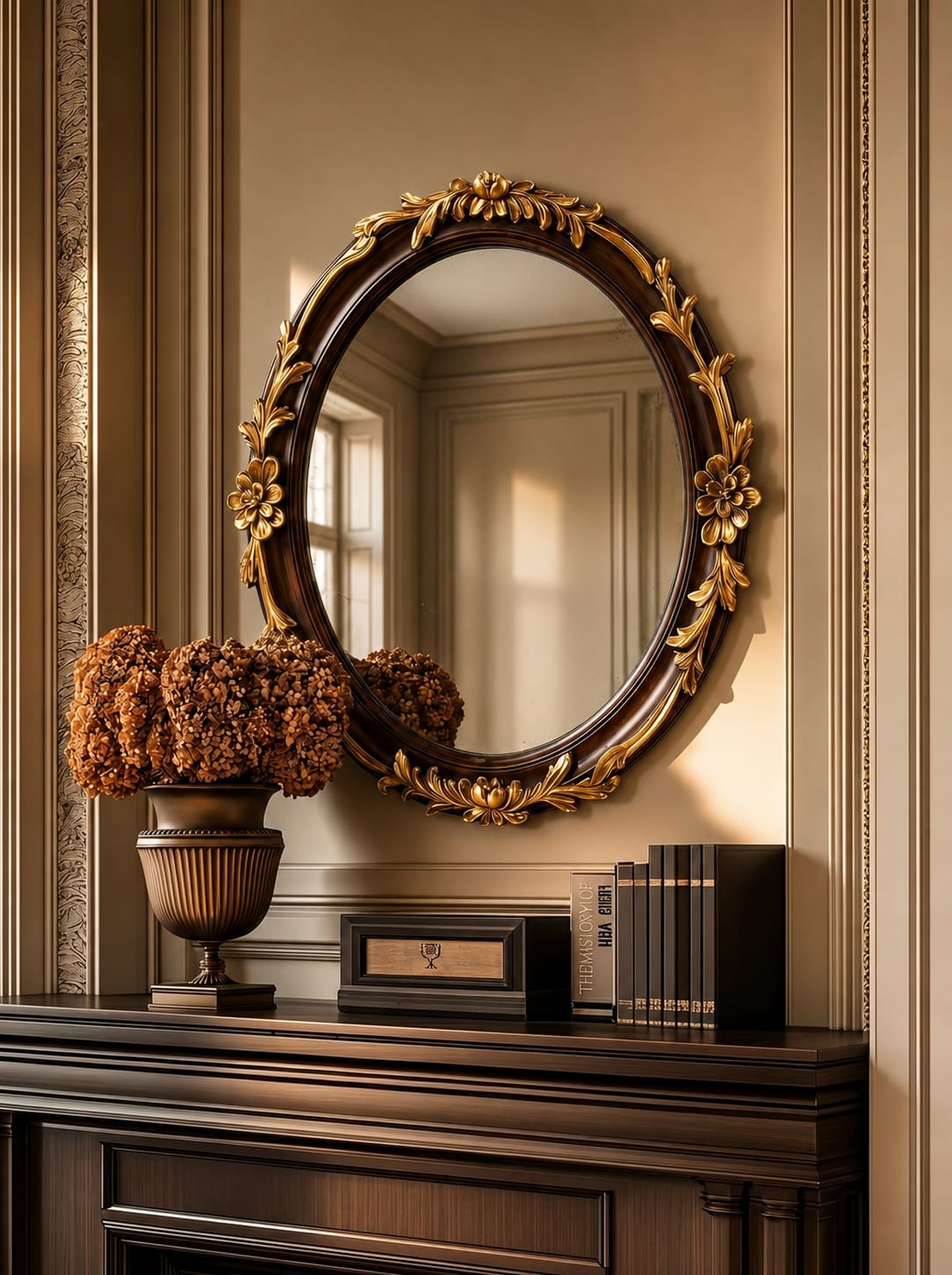 Roselle Vintage Oval Mirror – Ornate Antique Gold Wall Frame (BM001)