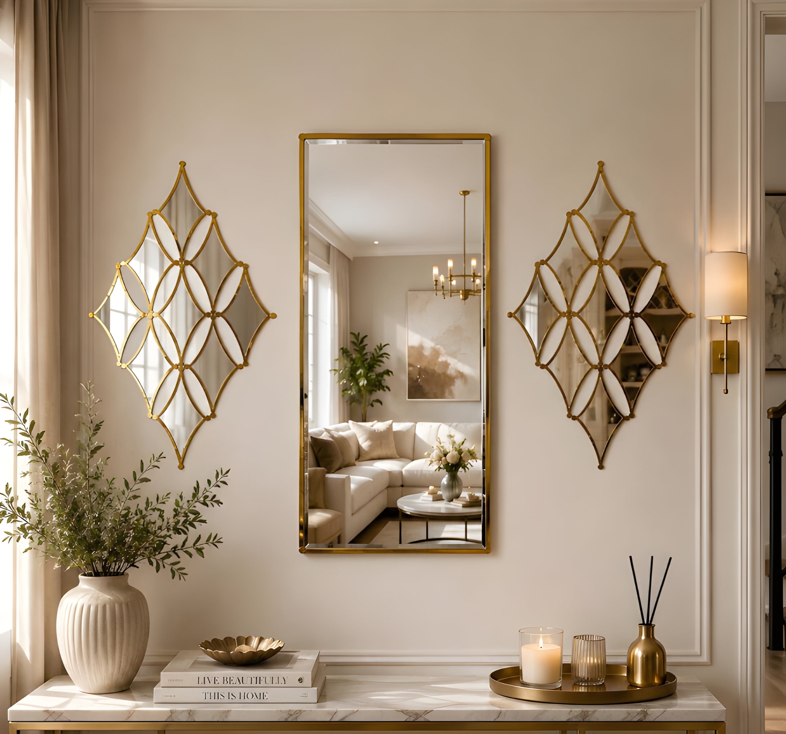 Modern Lattice Diamond Wall Mirror (MM035)