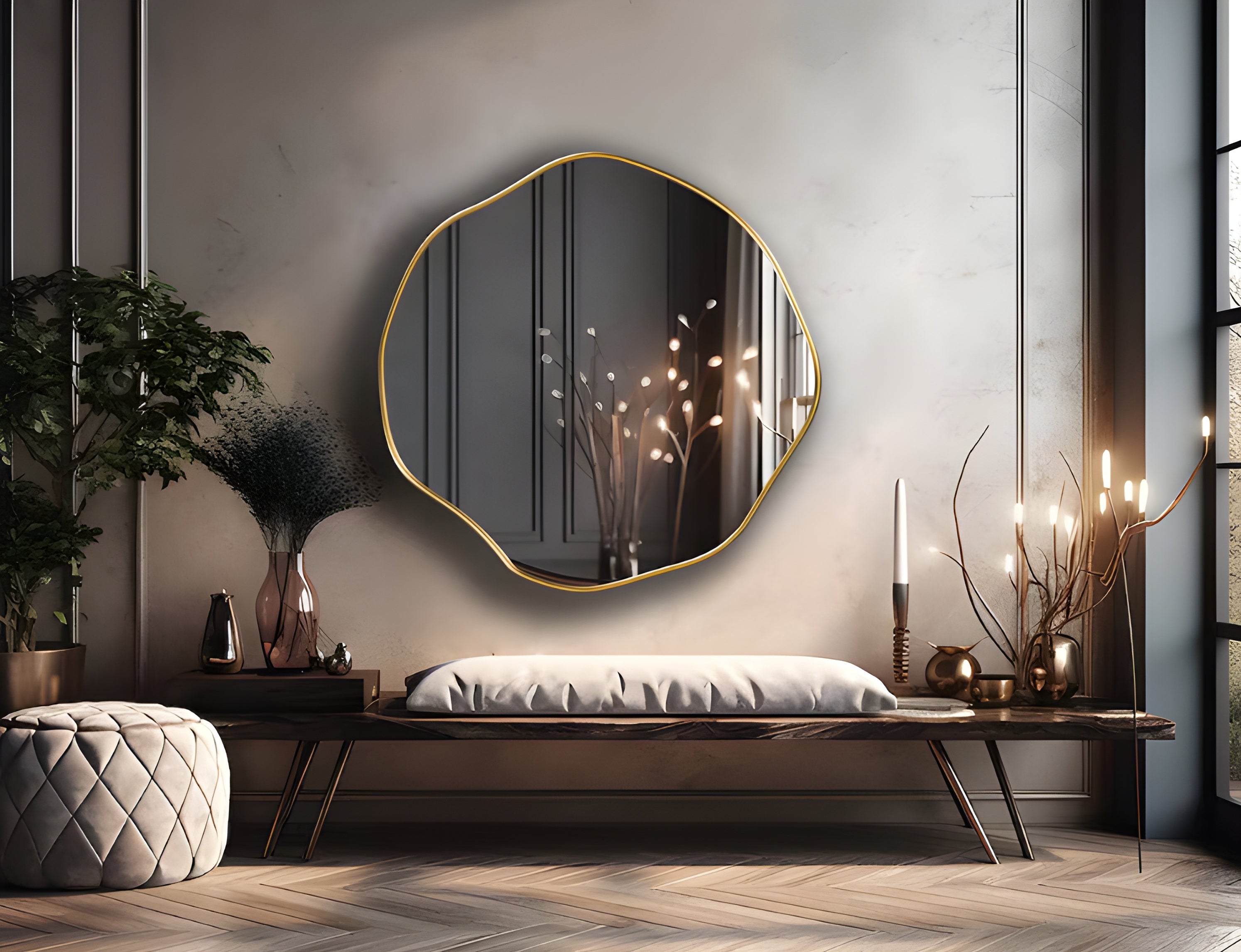 Asymmetrical Organic Pebble Wall Mirror (MM021)