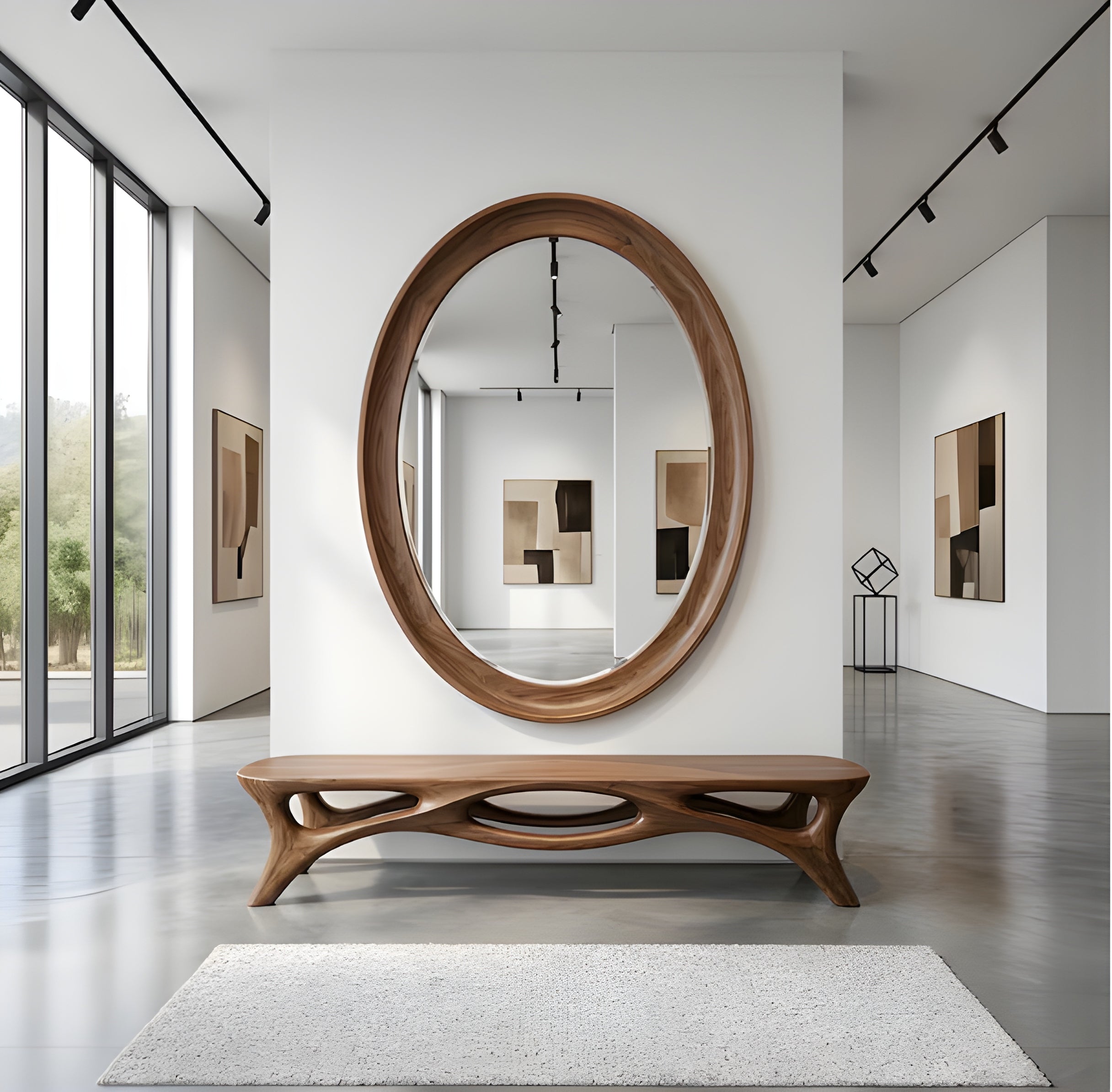 Modern Organic Oval Wood Framed Wall Mirror (BF001)