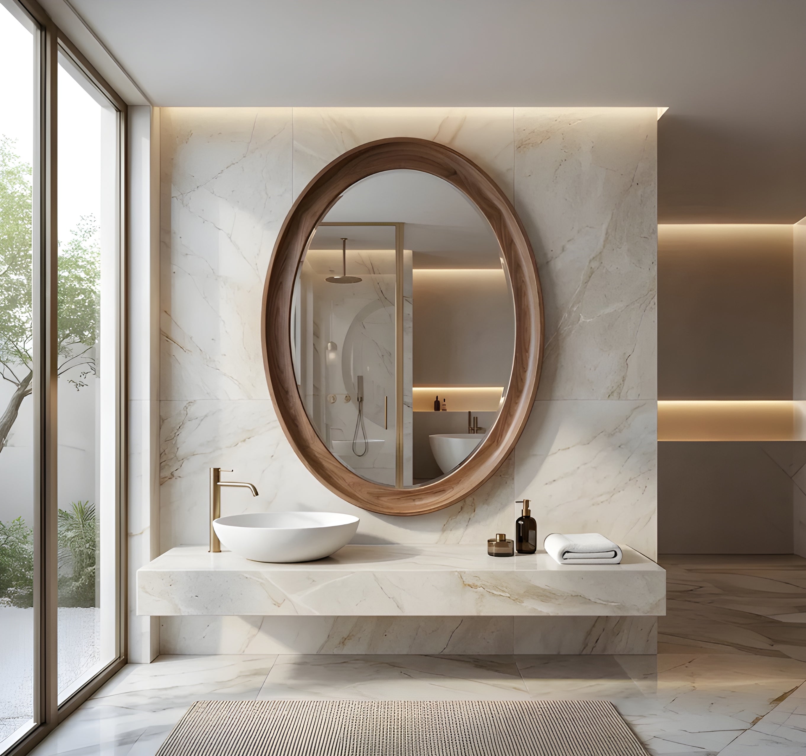 Modern Organic Oval Wood Framed Wall Mirror (BF001)