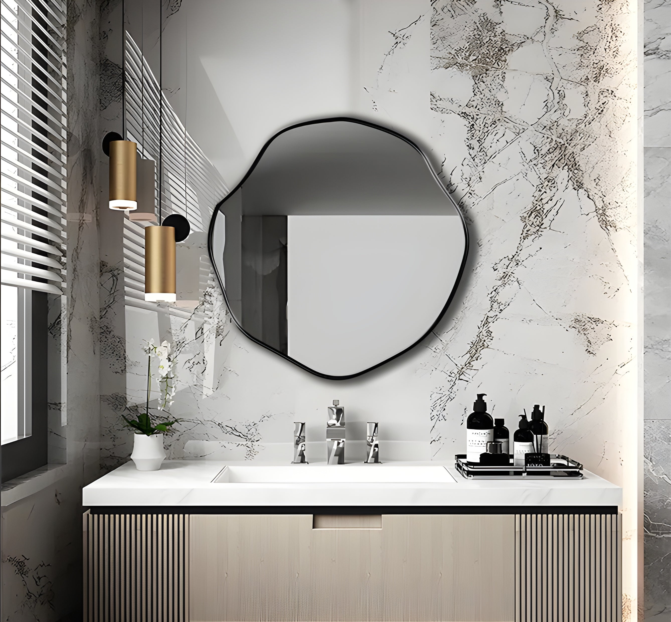 Asymmetrical Organic Pebble Wall Mirror (MM021)