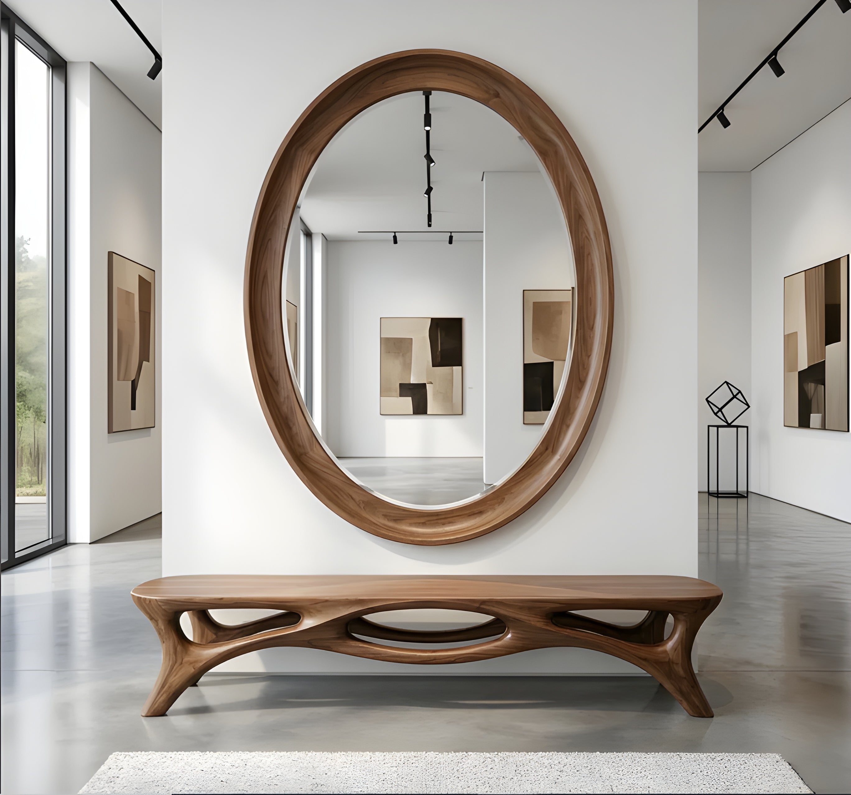 Modern Organic Oval Wood Framed Wall Mirror (BF001)