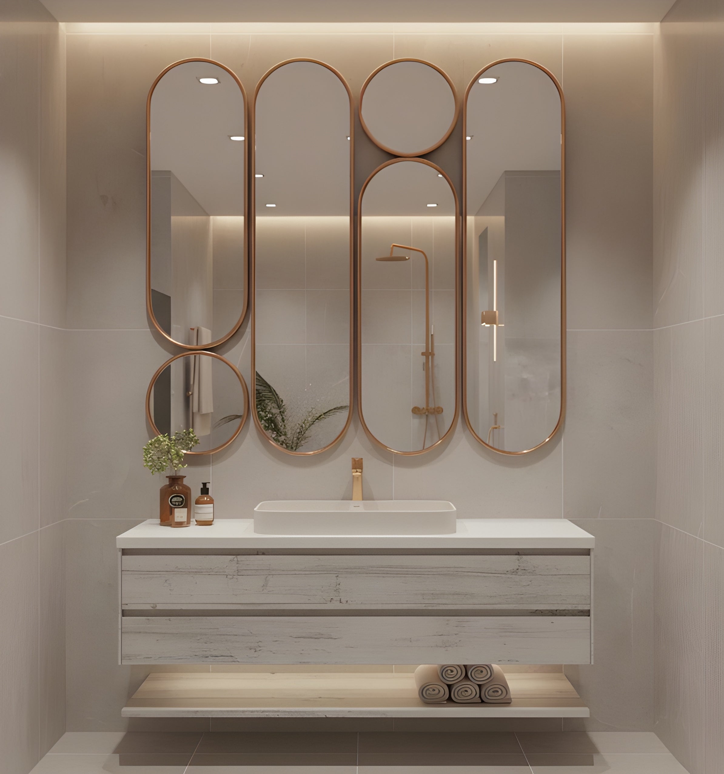 Luxury Arched & Round Geometric Wall Mirror (MM031)