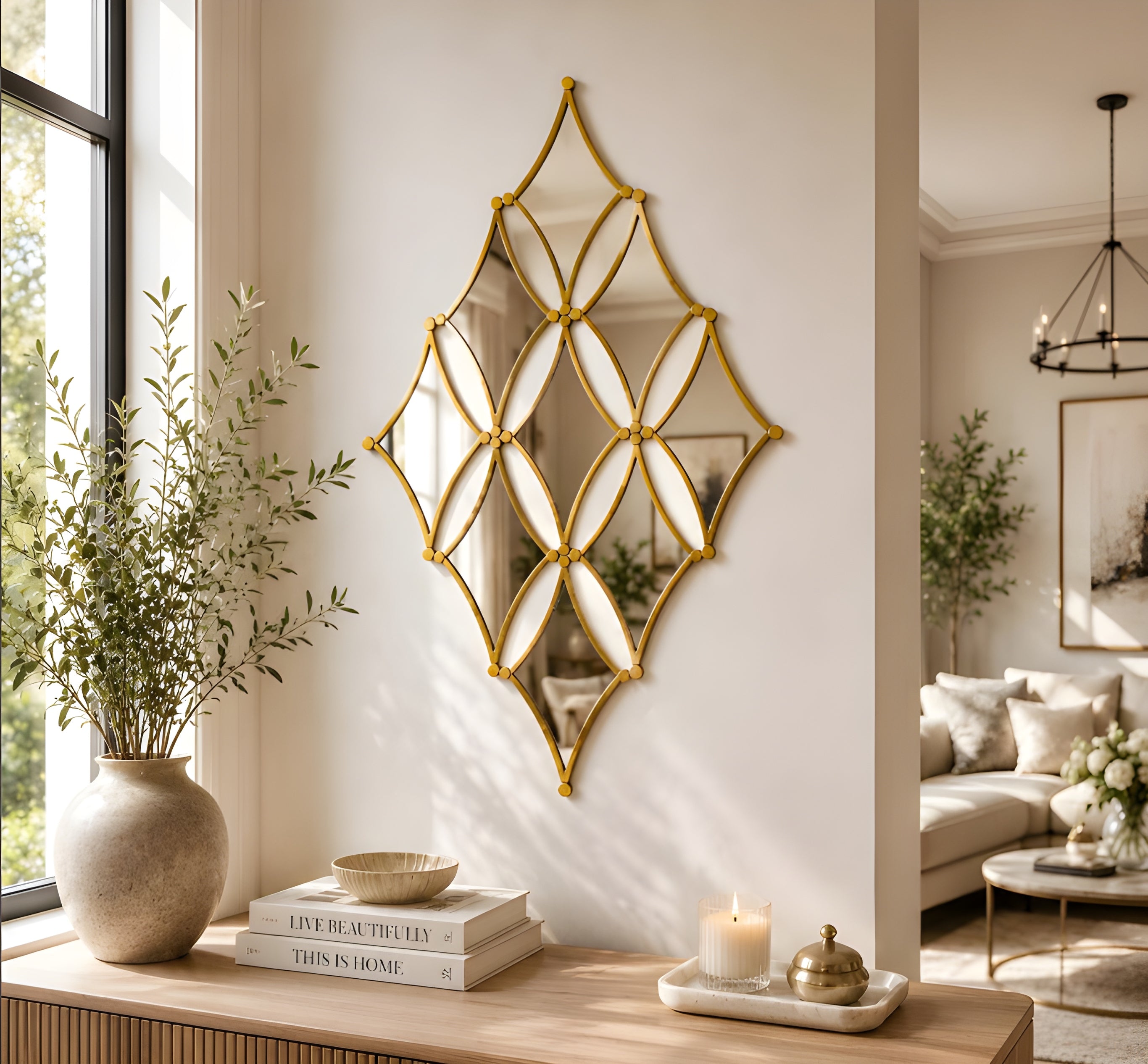 Modern Lattice Diamond Wall Mirror (MM035)